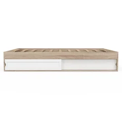 Cadre de lit double SALEM avec rangements et sommier 160 x 200 cm façon hêtre et blanc><noscript><img width=