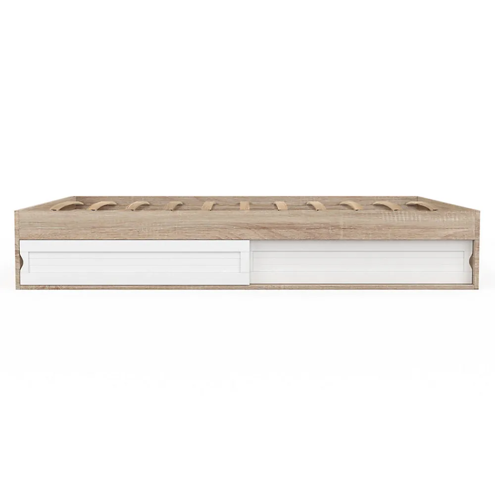 Cadre de lit double SALEM avec rangements et sommier 160 x 200 cm façon hêtre et blanc>IDMarket New