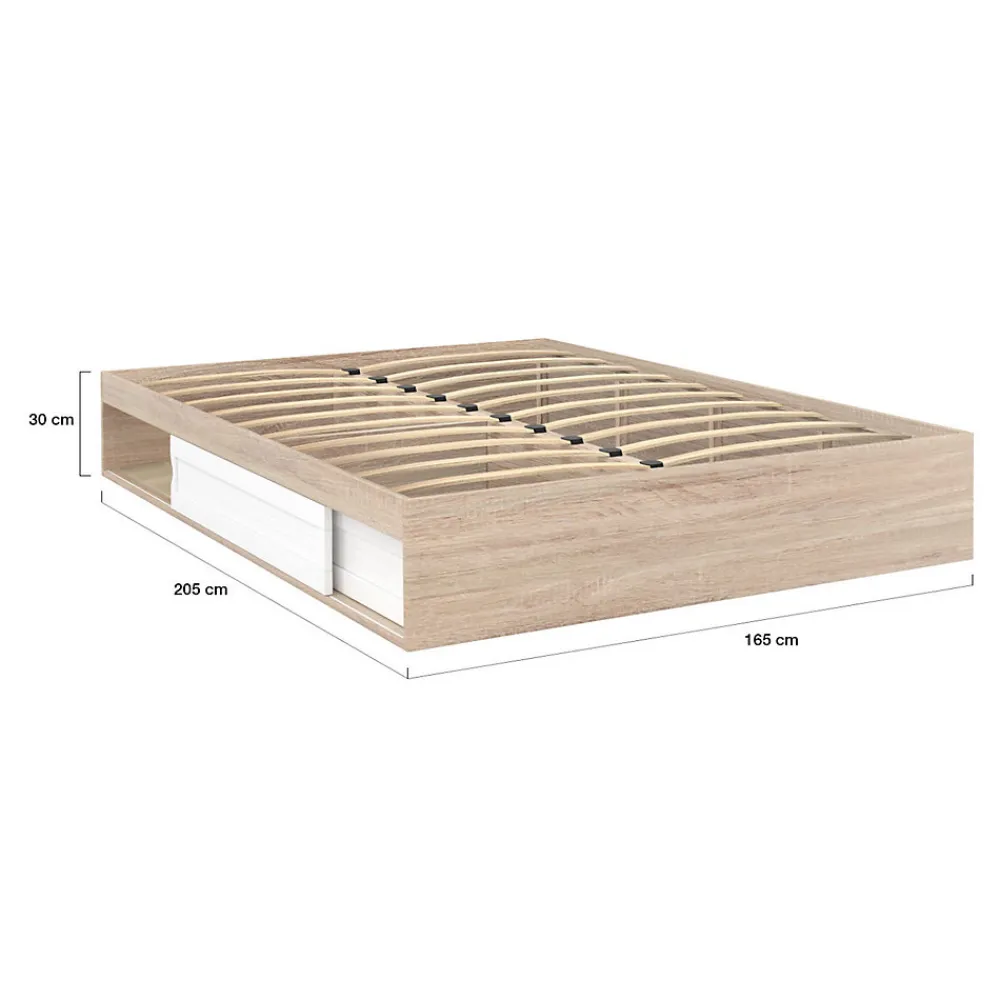 Cadre de lit double SALEM avec rangements et sommier 160 x 200 cm façon hêtre et blanc>IDMarket New