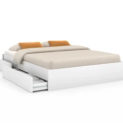 IDMarket Cadre de lit double TOMI 4 tiroirs avec sommier 140 x 190 cm blanc* Lit Avec Rangement