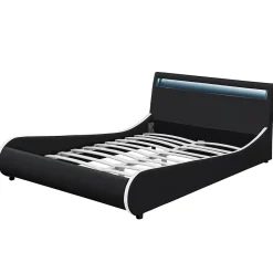 Corium Cadre de lit double Valencia à LED 140x200cm cuir synthétique avec sommier à lattes noir* Lit Double