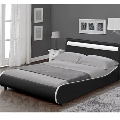 Corium Cadre de lit double Valencia à LED 140x200cm cuir synthétique avec sommier à lattes noir* Lit Double
