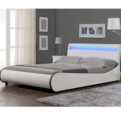 Cadre de lit double Valencia à LED 140x200cm cuir synthétique avec sommier à lattes blanc>Corium Sale