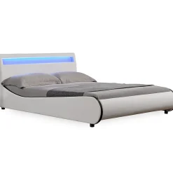 Cadre de lit double Valencia à LED 140x200cm cuir synthétique avec sommier à lattes blanc>Corium Sale