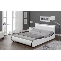 Cadre de lit double Valencia à LED 140x200cm cuir synthétique avec sommier à lattes blanc><noscript><img width=