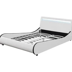 Cadre de lit double Valencia à LED 140x200cm cuir synthétique avec sommier à lattes blanc><noscript><img width=
