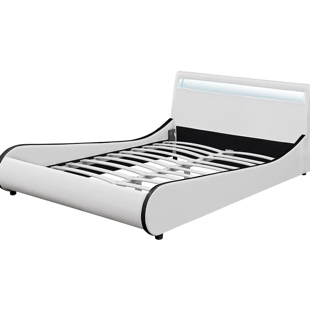 Cadre de lit double Valencia à LED 140x200cm cuir synthétique avec sommier à lattes blanc>Corium Sale