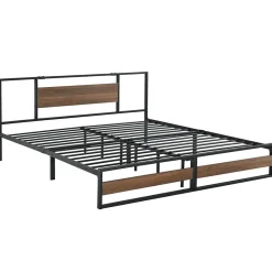 Cadre de Lit Double Villach en Métal 180 x 200 cm Noir Mat Effet Noyer en.casa>[En.Casa] Hot