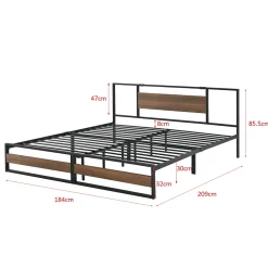Cadre de Lit Double Villach en Métal 180 x 200 cm Noir Mat Effet Noyer en.casa><noscript><img width=
