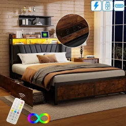ProximaX Cadre de Lit Double 160x200 cm avec Tiroirs Coulissants et LED, en Métal Noir et Bois, Parfait pour Chambre d'Adultes, USB, noir* Lit Coffre