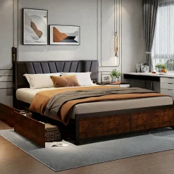 Cadre de Lit Double 160x200 cm avec Tiroirs Coulissants et LED, en Métal Noir et Bois, Parfait pour Chambre d'Adultes, USB, noir>ProximaX Hot