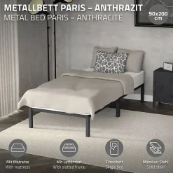 Ml-Design Cadre de lit en acier anthracite 90x200 cm avec sommier à lattes matelas H16 cm* Sommier