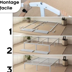 Cadre De Lit En Acier Avec Espace De Rangement - Montage Facile - 180x200 Cm Blanc>Monmobilierdesign Discount