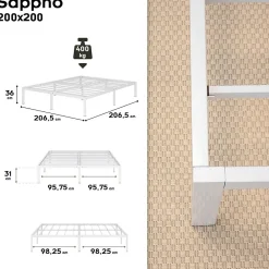 Cadre De Lit En Acier Avec Espace De Rangement - Montage Facile - 200x200 Cm Blanc><noscript><img data-lazyloaded=