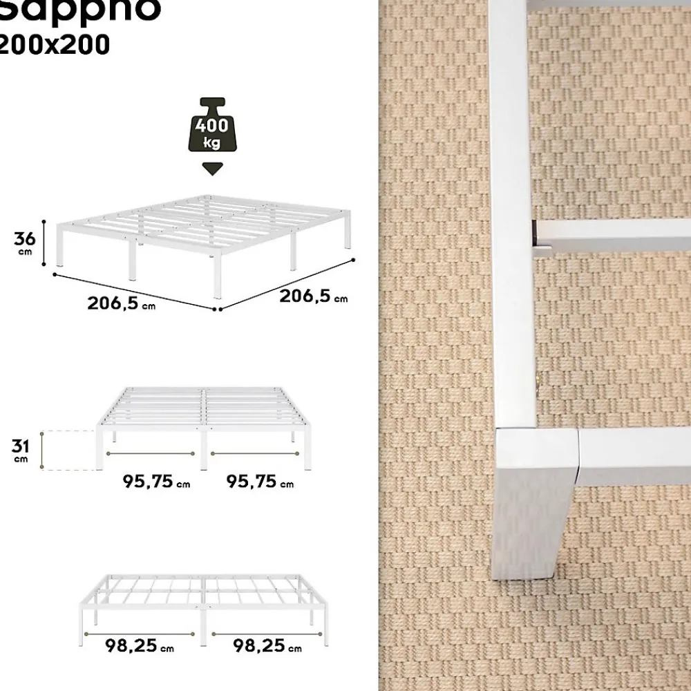 Cadre De Lit En Acier Avec Espace De Rangement - Montage Facile - 200x200 Cm Blanc>Monmobilierdesign Clearance