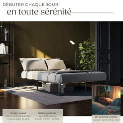 Cadre de lit en acier sommier à lattes en bois de peuplier 200x140cm><noscript><img width=