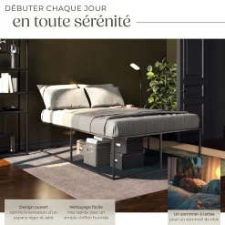Tectake Cadre de lit en acier sommier à lattes en bois de peuplier 200x140cm* Lit Double