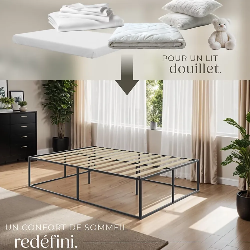 Tectake Cadre de lit en acier sommier à lattes en bois de peuplier 200x140cm* Lit Double