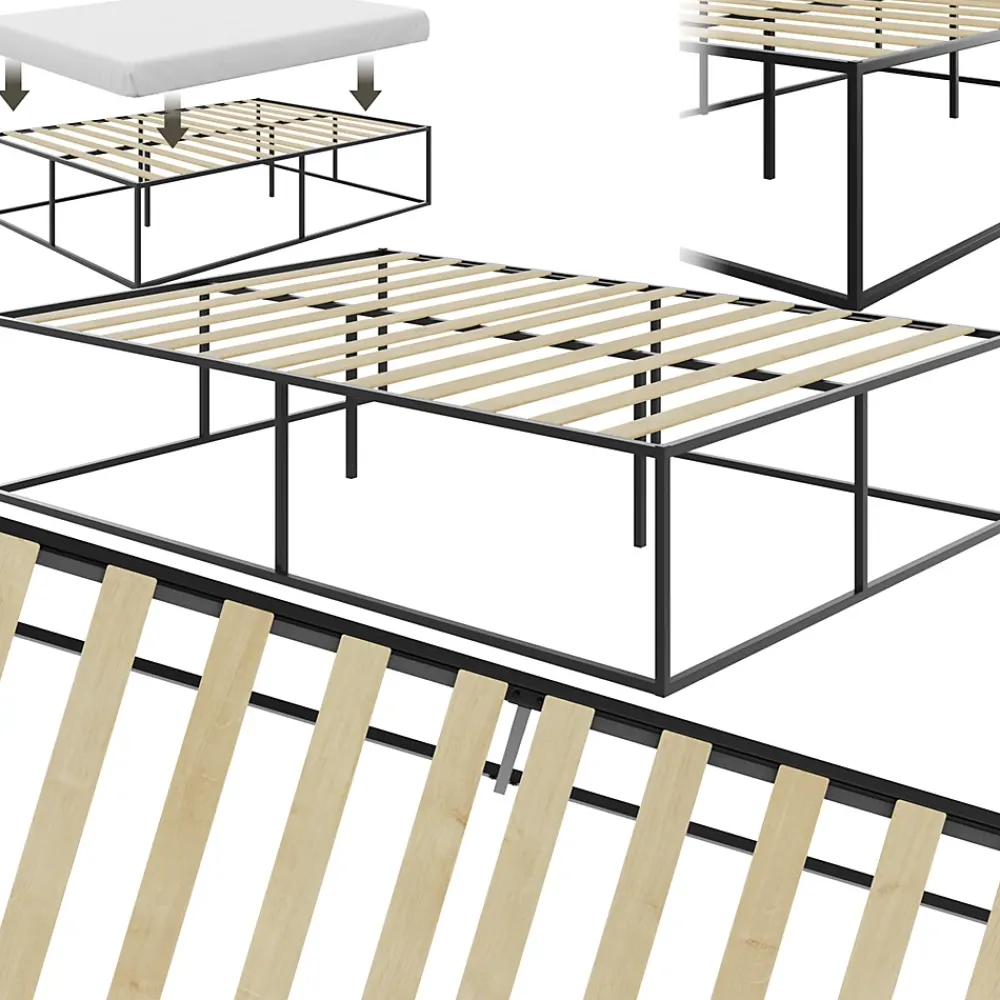 Tectake Cadre de lit en acier sommier à lattes en bois de peuplier 200x140cm* Lit Double