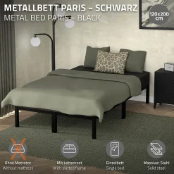 Cadre de lit en acier sommier à lattes noir moderne chambre à coucher 120x200 cm>Ml-Design Clearance