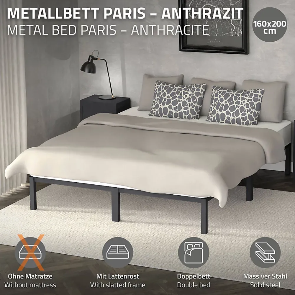 Ml-Design Cadre de lit en acier sommier à lattes anthracite chambre à coucher 160 x 200 cm* Lit Double