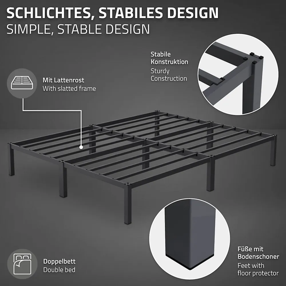 Ml-Design Cadre de lit en acier sommier à lattes anthracite chambre à coucher 160 x 200 cm* Lit Double