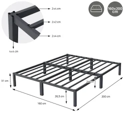 Ml-Design Cadre de lit en acier sommier à lattes anthracite chambre à coucher 160 x 200 cm* Lit Double