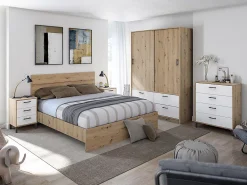 Pegane Cadre de lit en bois coloris chêne nordique - hauteur 39 x longueur 166 x profondeur 206 cm / couchage 160 x 200 cm* Tête De Lit