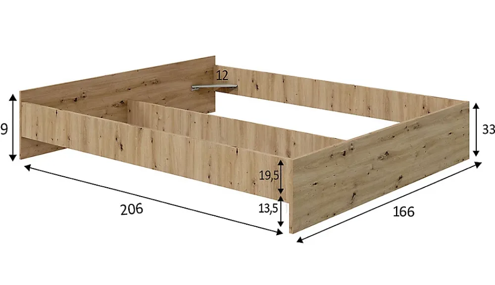 Pegane Cadre de lit en bois coloris chêne nordique - hauteur 39 x longueur 166 x profondeur 206 cm / couchage 160 x 200 cm* Tête De Lit