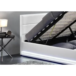 Concept Usine Cadre de lit en PU blanc avec rangements et LED intégrées 160x200 cm NEW YORK* Lit Avec Rangement