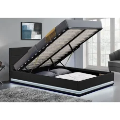 Cadre de lit en PU noir avec rangements et LED intégrées 140x190 cm NEW YORK>Concept Usine Sale