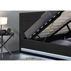 Cadre de lit en PU noir avec rangements et LED intégrées 140x190 cm NEW YORK><noscript><img width=
