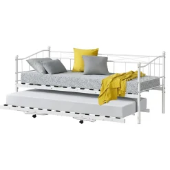 Cadre de Lit Gigogne en Métal Skutskär Blanc 90x200cm en.casa>[En.Casa] Online