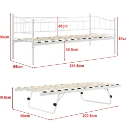 Cadre de Lit Gigogne en Métal Skutskär Blanc 90x200cm en.casa><noscript><img width=