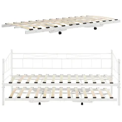 Cadre de Lit Gigogne en Métal Skutskär Blanc 90x200cm en.casa><noscript><img width=