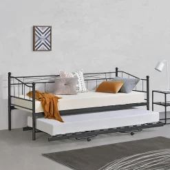 Cadre de Lit Gigogne en Métal Skutskär Noir 90x200cm en.casa>[En.Casa] New