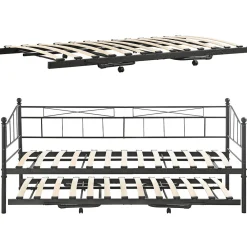 Cadre de Lit Gigogne en Métal Skutskär Noir 90x200cm en.casa><noscript><img width=