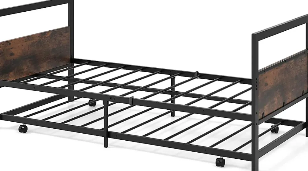 Giantex Cadre de Lit Gigogne Lot de 2 Lit Simple Banquette Lattes Métalliques Tête et Pied de Lit Peu Encombrant Pieds Pliants* Lit Simple