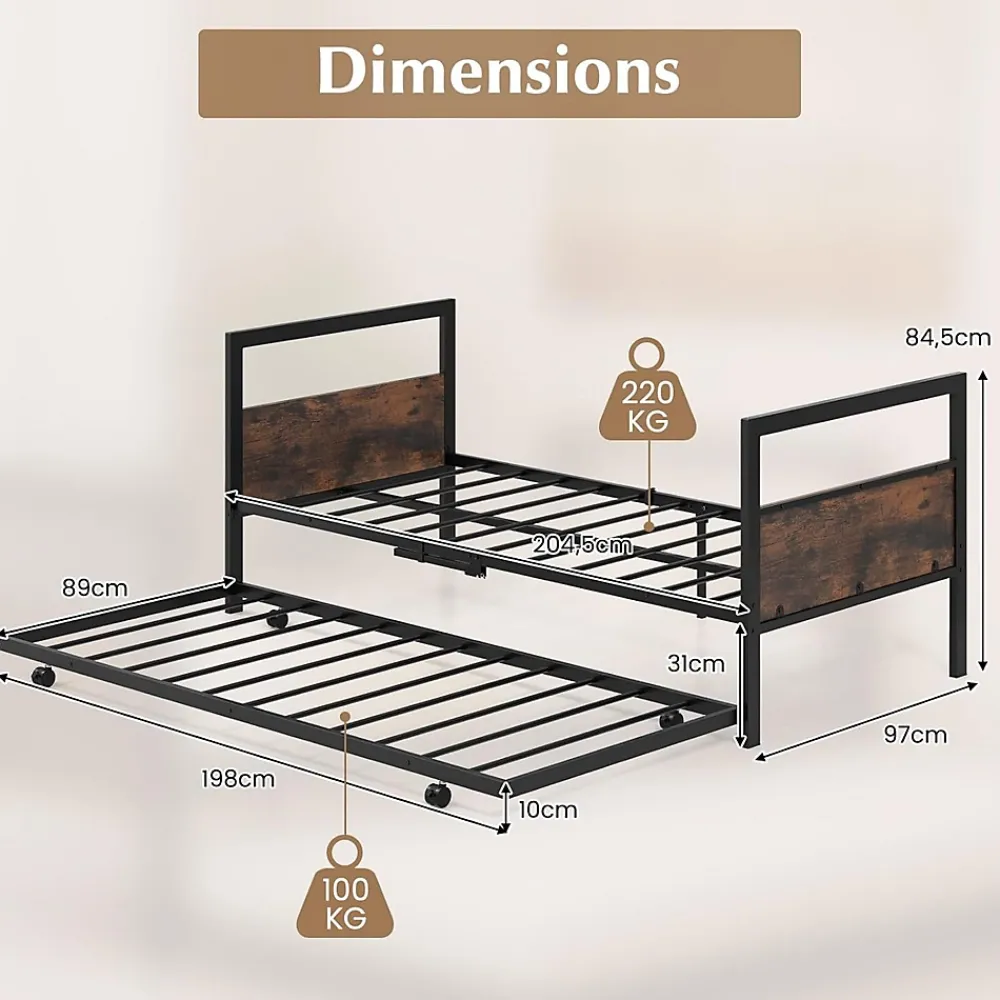 Giantex Cadre de Lit Gigogne Lot de 2 Lit Simple Banquette Lattes Métalliques Tête et Pied de Lit Peu Encombrant Pieds Pliants* Lit Simple