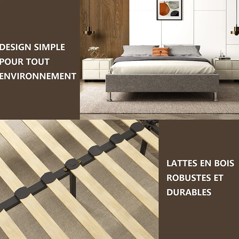 Cadre de lit gris, 140x190 cm, rembourré 31 cm>Teeno Hot