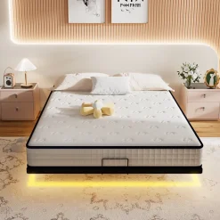 Generique Cadre de lit LED en métal 180x200 cm, hauteur 20 cm, cadre flottant, pieds dissimulés, noir* Lit Double