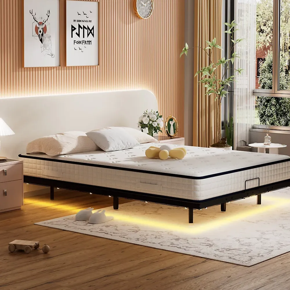 Generique Cadre de lit LED en métal 180x200 cm, hauteur 20 cm, cadre flottant, pieds dissimulés, noir* Lit Double