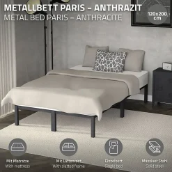 Cadre de lit métal anthracite matelas H:16 cm sommier à lattes intégré 120x200cm>Ml-Design Best