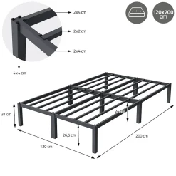Cadre de lit métal anthracite matelas H:16 cm sommier à lattes intégré 120x200cm><noscript><img width=