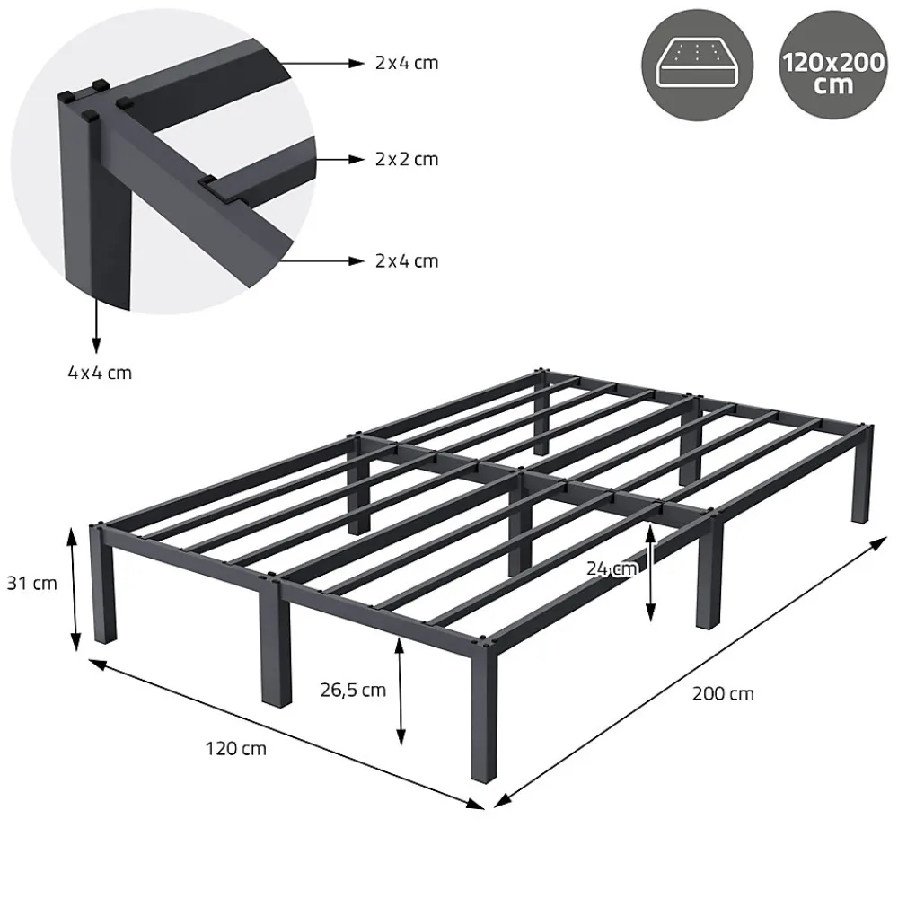 Cadre de lit métal anthracite matelas H:16 cm sommier à lattes intégré 120x200cm>Ml-Design Best