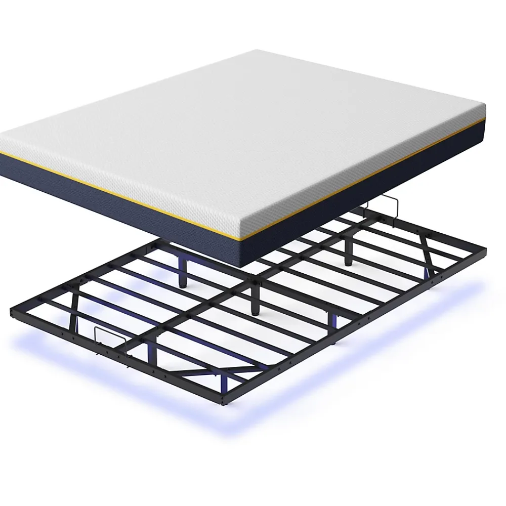 Teeno Cadre de lit métallique à LED (140 x200 cm) + ensemble matelas en mousse à mémoire de forme de 17cm d'épaisseur* Ensemble Sommier Et Matelas