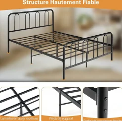Cadre de Lit Métallique 5H cm Châssis de Lit de Taille Complète Style élégante et Minimaliste Charge 300 KG><noscript><img width=