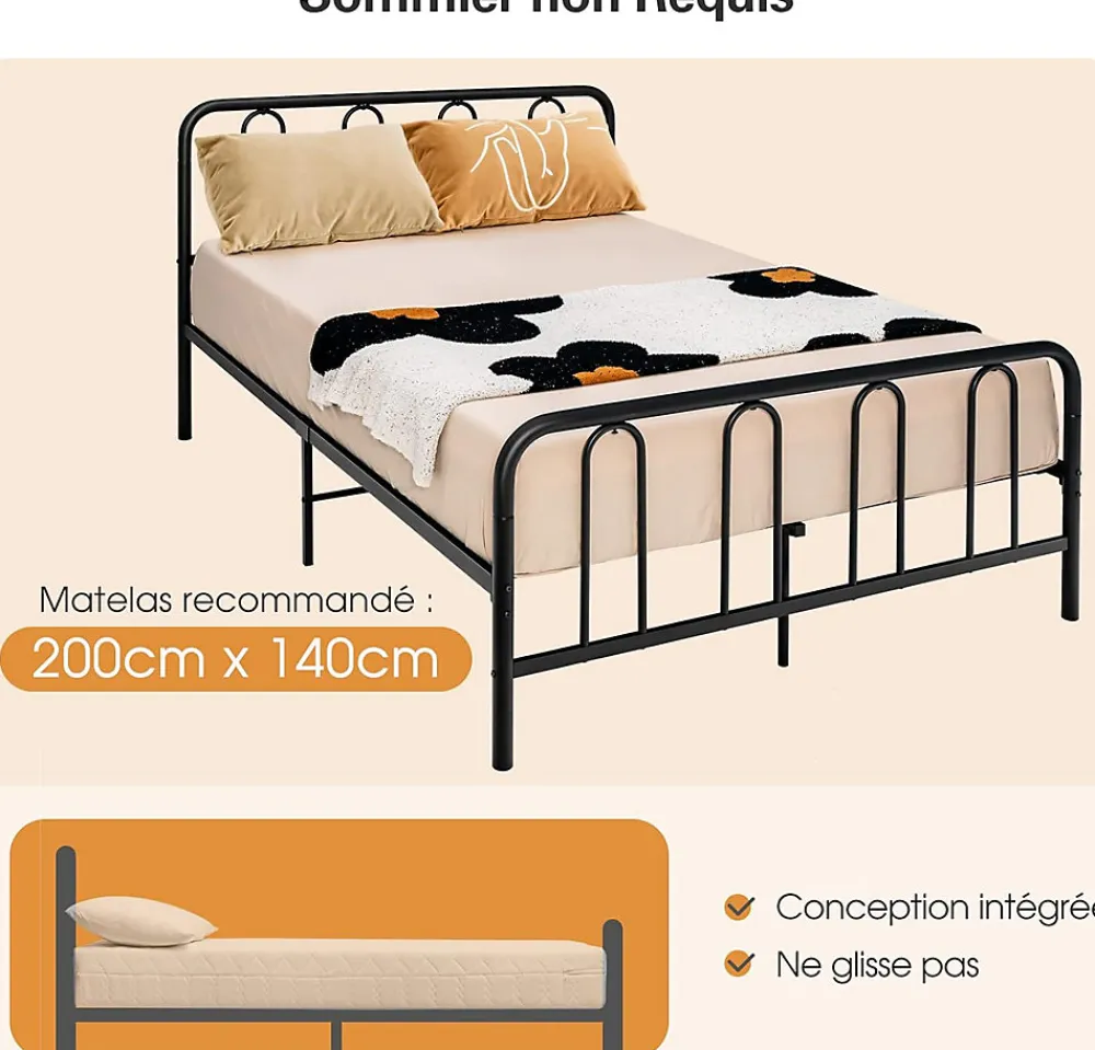 Cadre de Lit Métallique 5H cm Châssis de Lit de Taille Complète Style élégante et Minimaliste Charge 300 KG>Giantex Hot