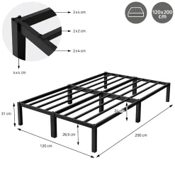 Ml-Design Cadre de lit noir en métal 120x200cm avec sommier à lattes matelas H:16 cm* Sommier