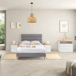Vs Venta-Stock Cadre de lit plateforme Aroma capitonné 30 cm, 150x190 cm, Gris clair* Sommier